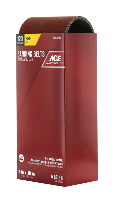 Ace 18 in. L X 3 in. W Aluminum Oxide Sanding Belt 120 Grit Fine 5 pc