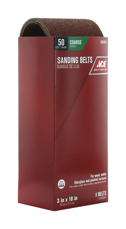Ace 18 in. L X 3 in. W Aluminum Oxide Sanding Belt 50 Grit Coarse 5 pc