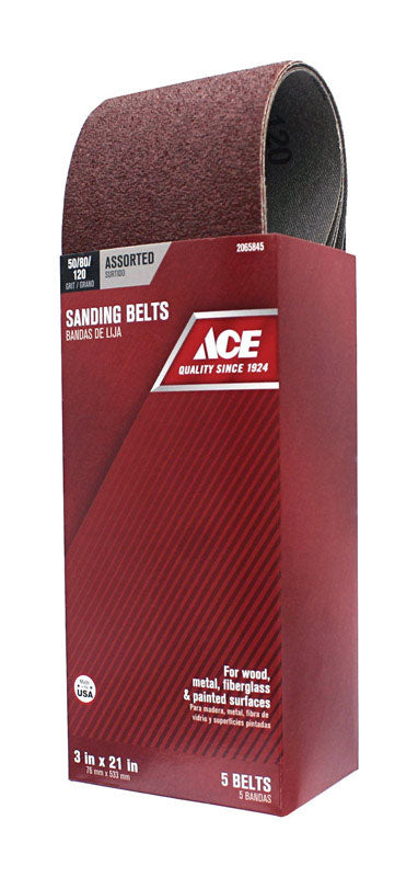 Ace 21 in. L X 3 in. W Aluminum Oxide Sanding Belt Assorted 5 pc