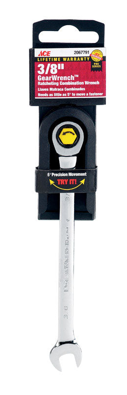 Ace Pro Series GearWrench 3/8 in. X 3/8 in. SAE Combination Wrench 6.3 in. L 1 pc