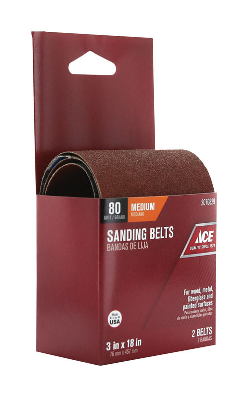 Ace 18 in. L X 3 in. W Aluminum Oxide Sanding Belt 80 Grit Medium 2 pc