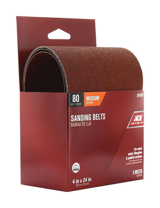 Ace 24 in. L X 4 in. W Aluminum Oxide Sanding Belt 80 Grit Medium 2 pc