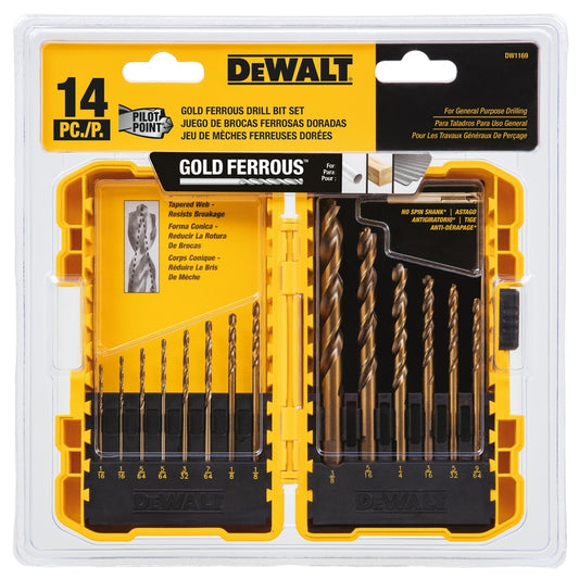 DeWalt High Speed Steel Pilot Point Drill Bit Set Straight Shank 14 pc