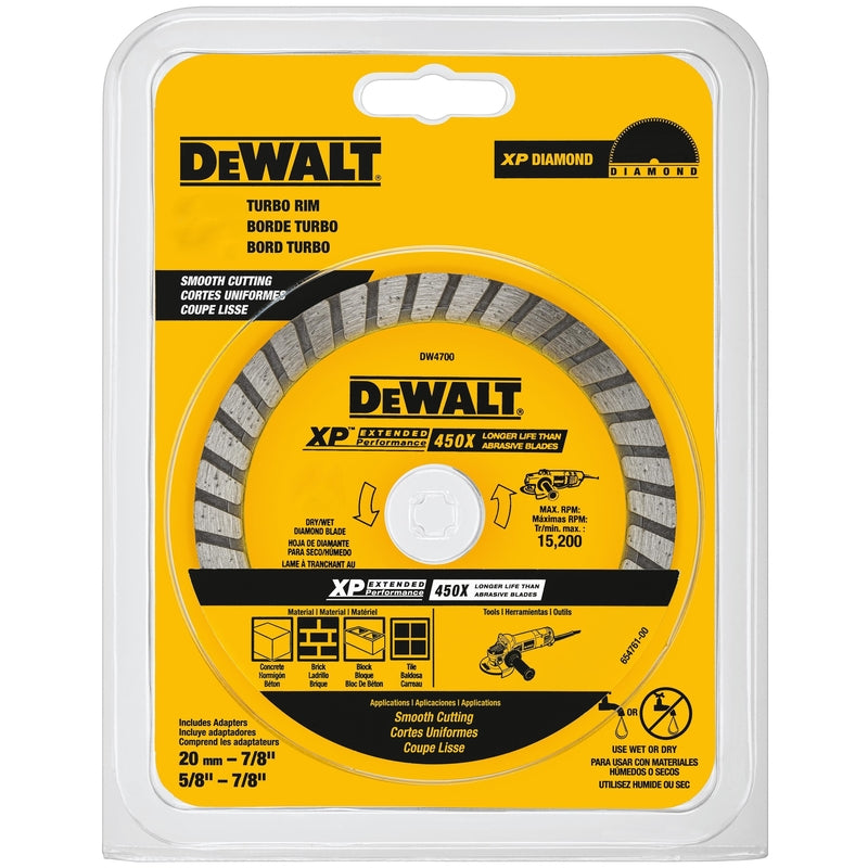 DeWalt XP Extended Performance 4-1/2 in. D X 7/8 in. Diamond Turbo Rim Saw Blade 1 pk
