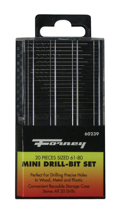 Forney High Speed Steel Mini Drill Bit Set Round Shank 20 pc