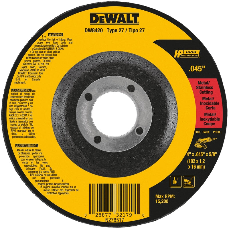 DeWalt High Performance 4 in. D X 5/8 in. Aluminum Oxide Cut-Off Wheel 1 pc
