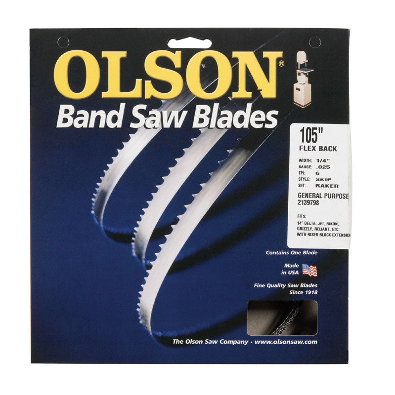 Olson  105 in. L x 0.25 in. W x 0.025 in. thick  Carbon Steel  Skip Teeth  Band Saw Blade  6 TPI