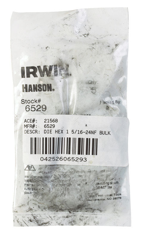 Irwin Hanson High Carbon Steel SAE Hexagon Die 5/16-24 in. 1 pc