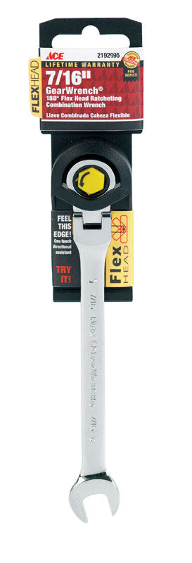 Ace Pro Series GearWrench 7/16 in. X 7/16 in. SAE Flex Head Combination Wrench 6.63 in. L 1 pc