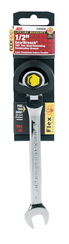 Ace Pro Series GearWrench 1/2 in. X 1/2 in. SAE Flex Head Combination Wrench 7.09 in. L 1 pc