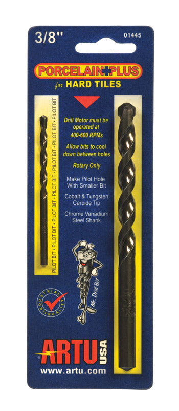 ARTU Porcelain Plus 3/8 in. X 5-5/16 in. L Tungsten Carbide Tipped Glass and Tile Bit Set Straight S