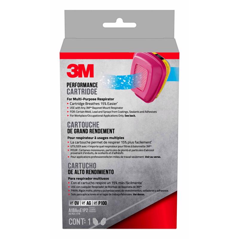 3M P100 Acid Gas and Organic Vapor Respirator Cartridge Replacement Pink 2 pc