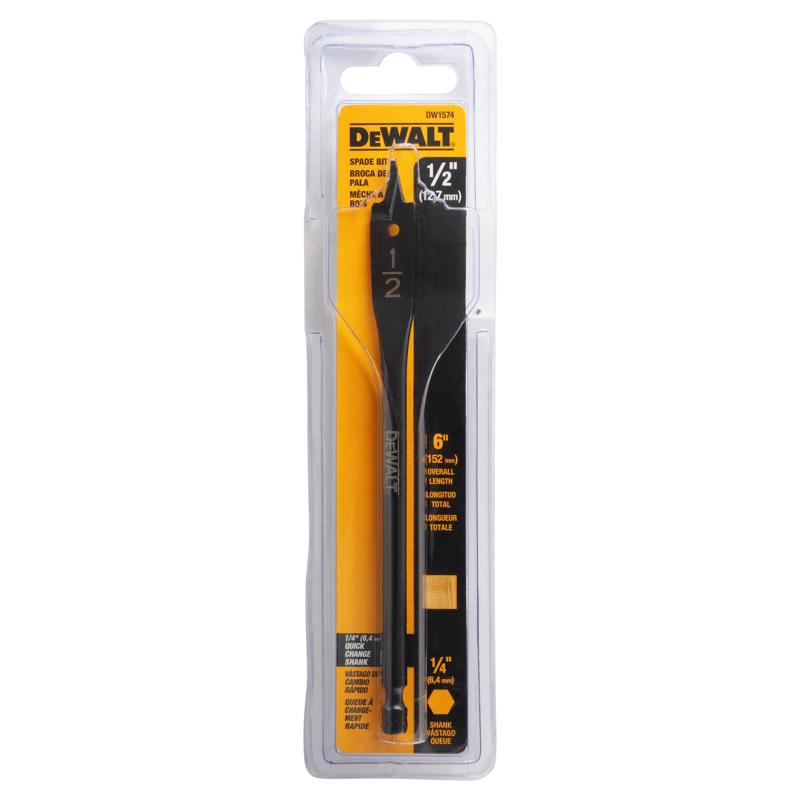 DeWalt 1/2 in. X 6 in. L Carbon Steel Spade Bit Hex Shank 1 pk