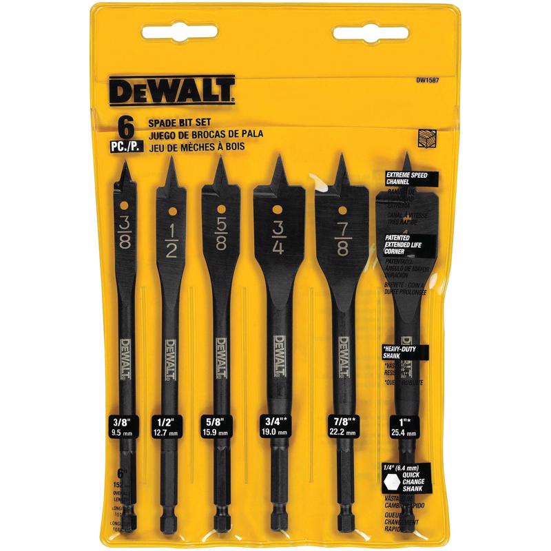 DeWalt High Speed Steel Spade Drill Bit Set Hex Shank 6 pc
