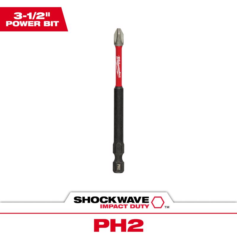 Milwaukee Shockwave Phillips #2 X 3-1/2 in. L Impact Power Bit Steel 1 pc