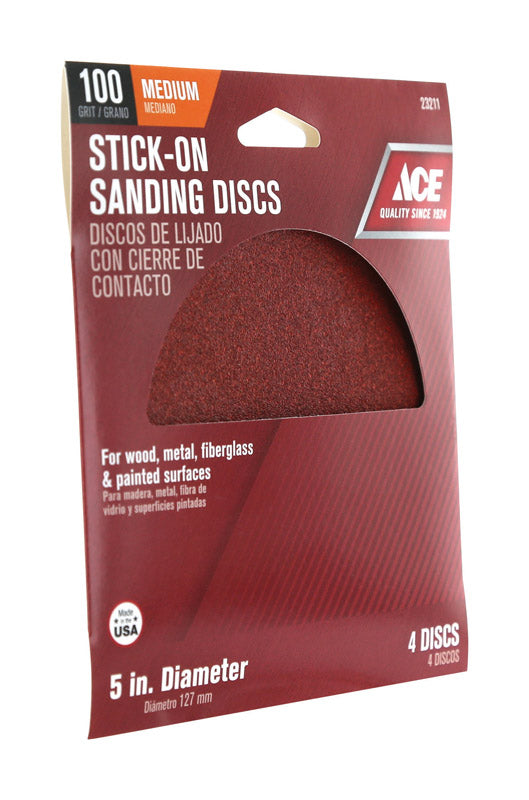 Ace 5 in. Aluminum Oxide Adhesive Sanding Disc 100 Grit Medium 4 pk