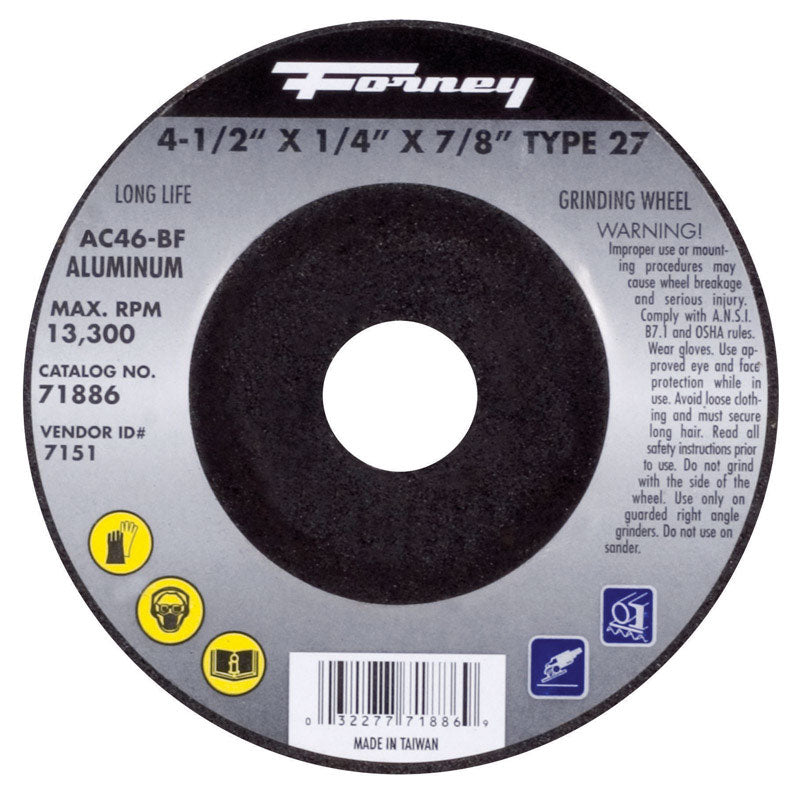Forney 4-1/2 in. D X 7/8 in. in. Metal Grinding Wheel