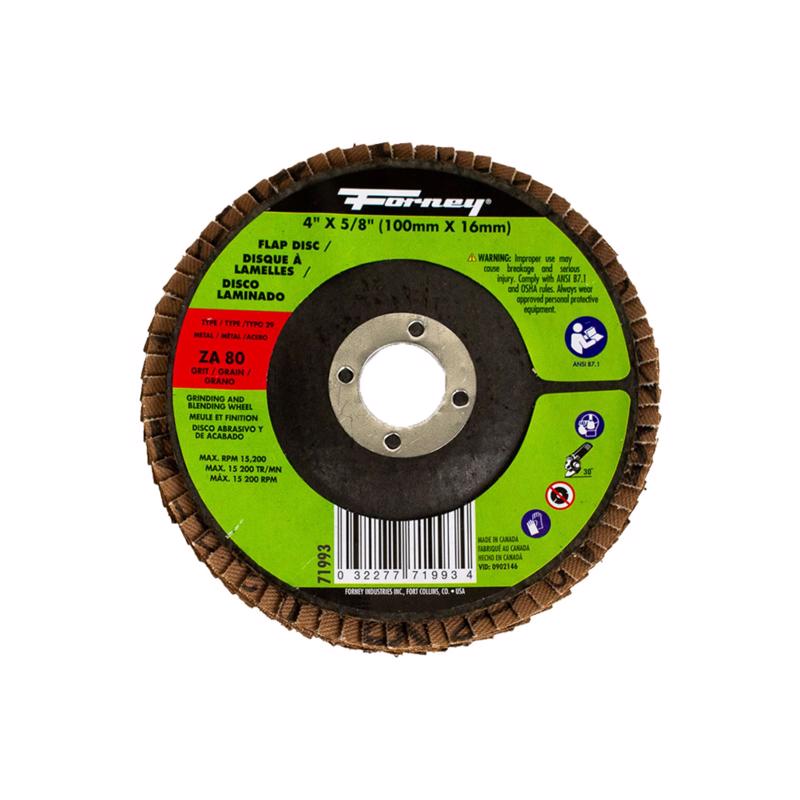 Forney 4 in. D X 5/8 in. in. Zirconia Aluminum Oxide Flap Disc 80 Grit 1 pc