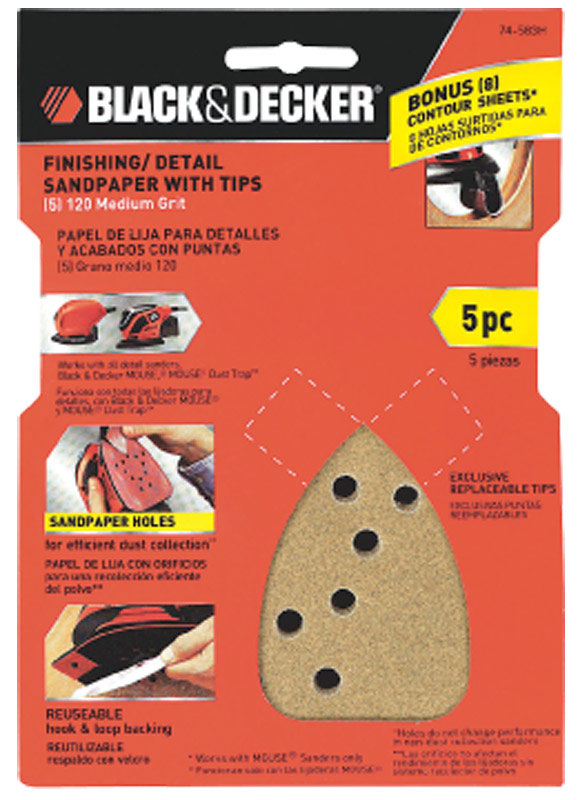 Black+Decker Mega Mouse 6 in. L X 4 in. W 120 Grit Aluminum Oxide Sandpaper 5 pk