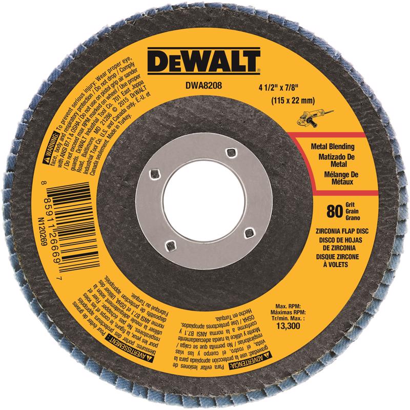 DeWalt 4-1/2 in. D X 7/8 in. Zirconia Type 29 Flap Disc 80 Grit 1 pc