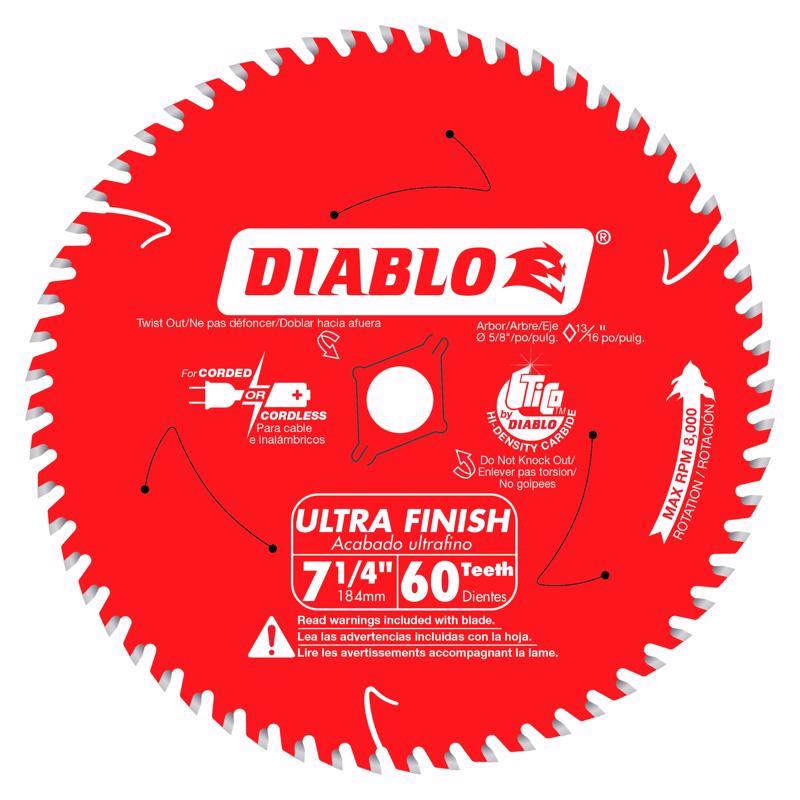 Diablo 7-1/4 in. D X 5/8 in. TiCo Hi-Density Carbide Circular Saw Blade 60 teeth 1 pk