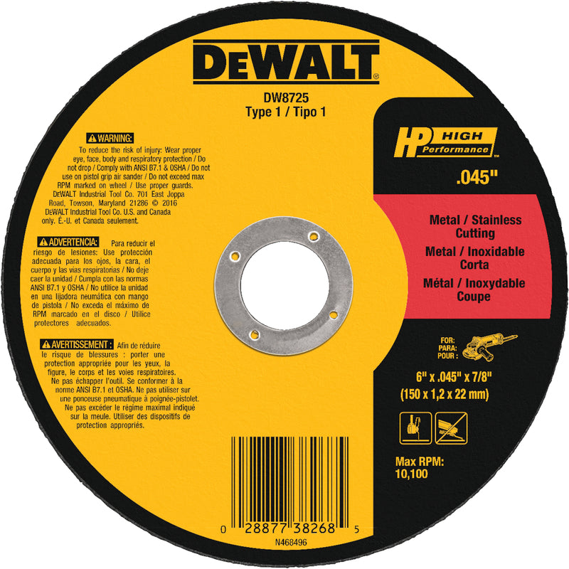 DeWalt High Performance 6 in. D X 7/8 in. Aluminum Oxide Cut-Off Wheel 1 pc