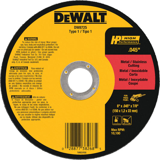 DeWalt High Performance 6 in. D X 7/8 in. Aluminum Oxide Cut-Off Wheel 1 pc