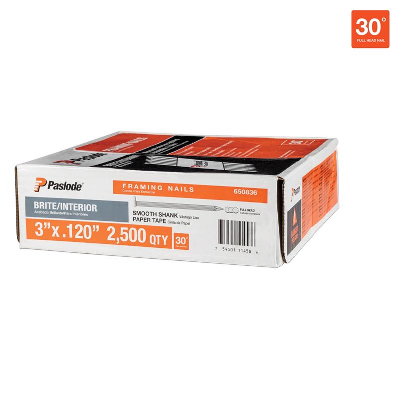 Paslode RounDrive 3 in. L X .120 Ga. Paper Strip Brite Framing Nails 30 deg 2500 pk