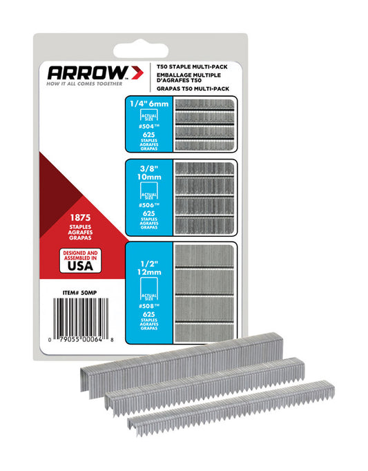 Arrow T50 3/8 in. W 18 Ga. Flat Crown Heavy Duty Staple Assortment 1875 pk