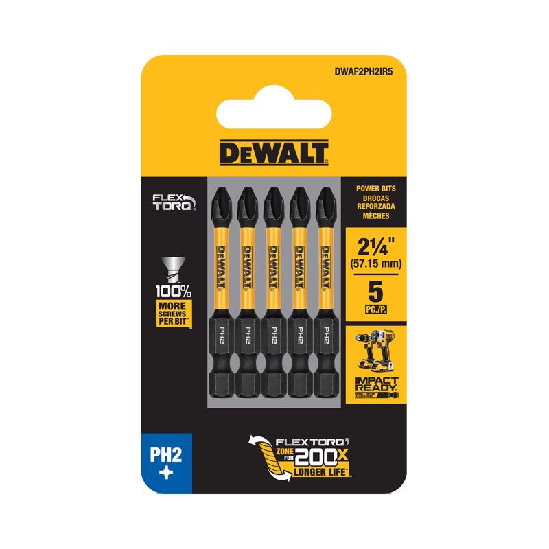 DeWalt ELITE SERIES Phillips #2 X 2-1/4 in. L Screwdriver Bit Steel 5 pc