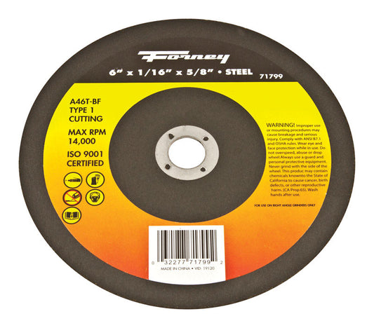 Forney 6 in. D X 5/8 in. Aluminum Oxide Metal Cut-Off Wheel 1 pc