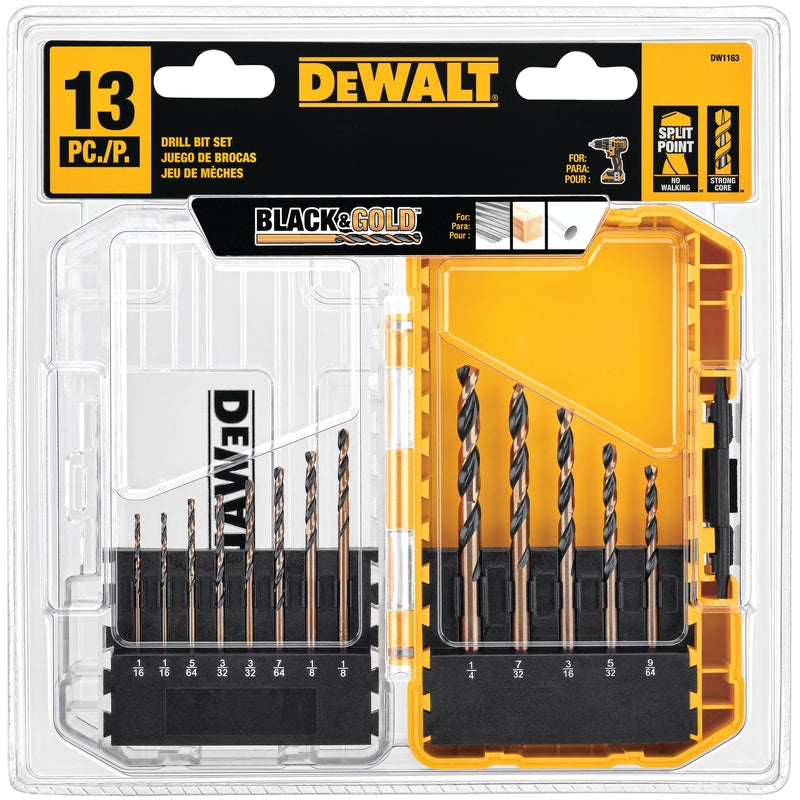 DeWalt Black & Gold High Speed Steel Split Point Drill Bit Set 3-Flat Shank 13 pc