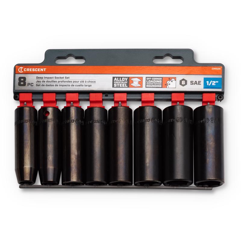 Crescent 1/2 in. X 1/2 in. drive SAE 6 Point Deep Impact Socket Set 8 pc