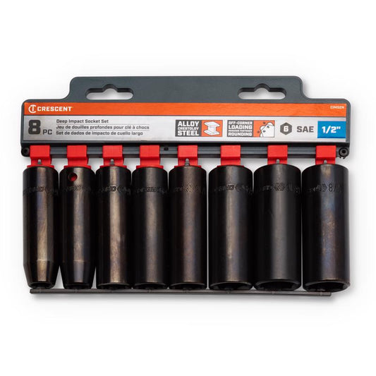 Crescent 1/2 in. X 1/2 in. drive SAE 6 Point Deep Impact Socket Set 8 pc