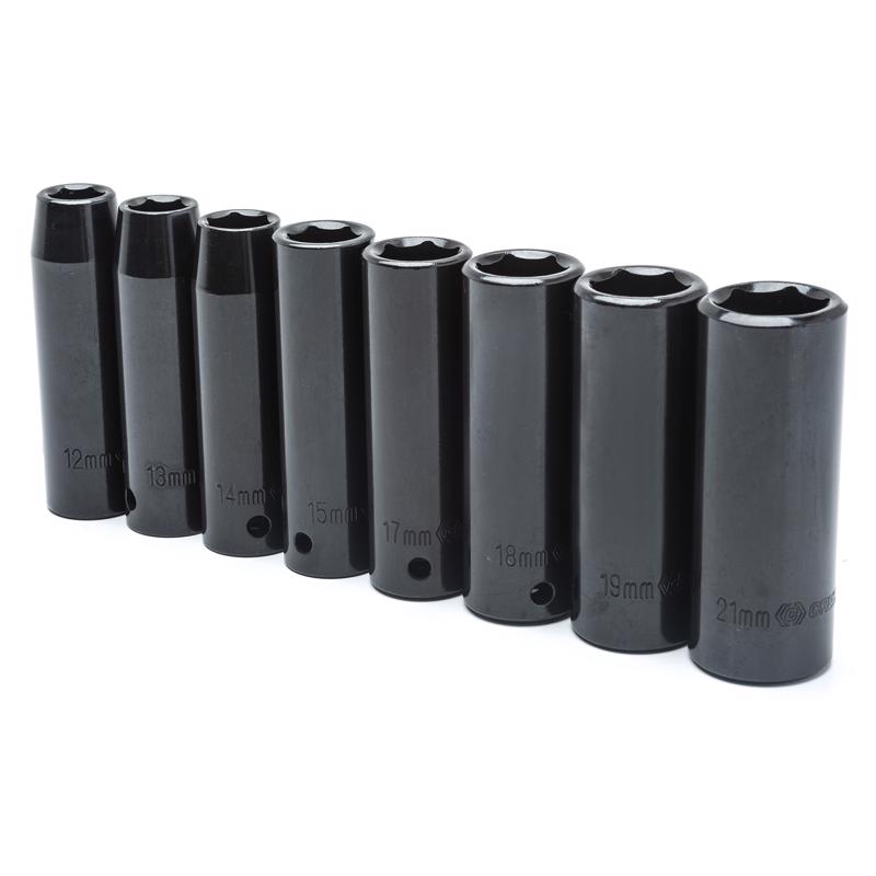 Crescent 1/2 in. X 1/2 in. drive Metric 6 Point Deep Impact Socket Set 8 pc