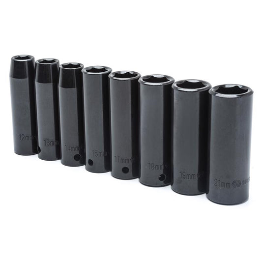 Crescent 1/2 in. X 1/2 in. drive Metric 6 Point Deep Impact Socket Set 8 pc