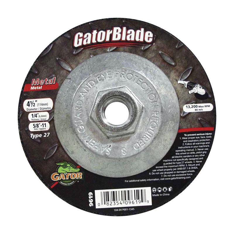 Gator 4-1/2 in. D X 5/8-11 in. Metal Grinding Wheel