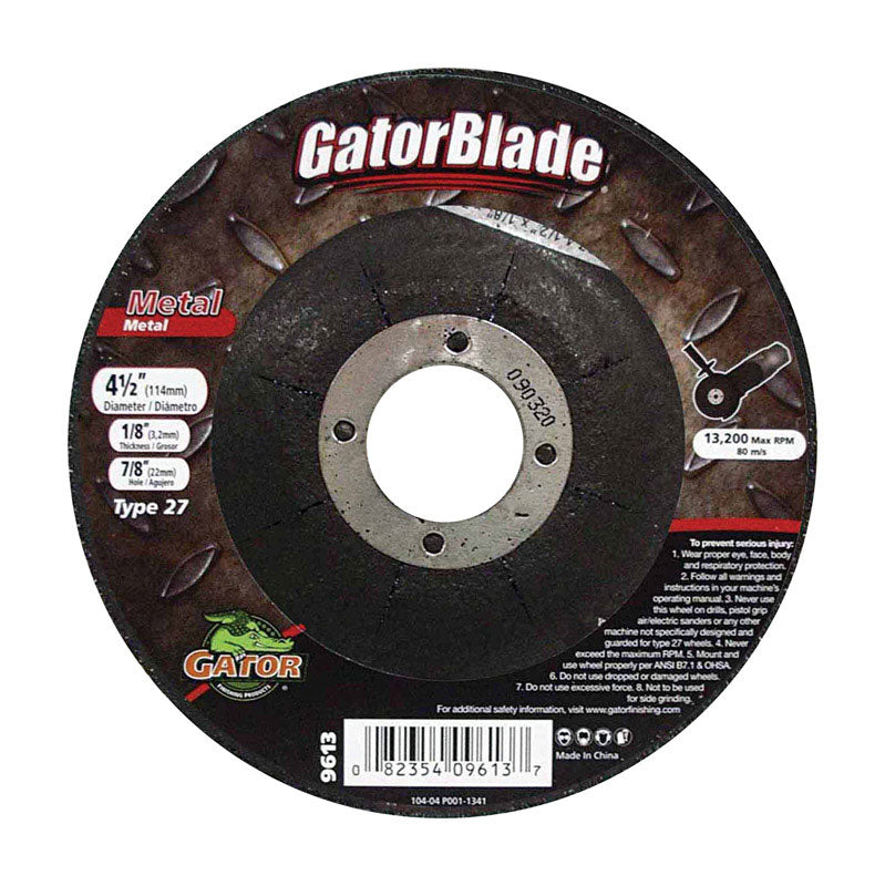 Gator 4-1/2 in. D X 7/8 in. Metal Grinding Wheel
