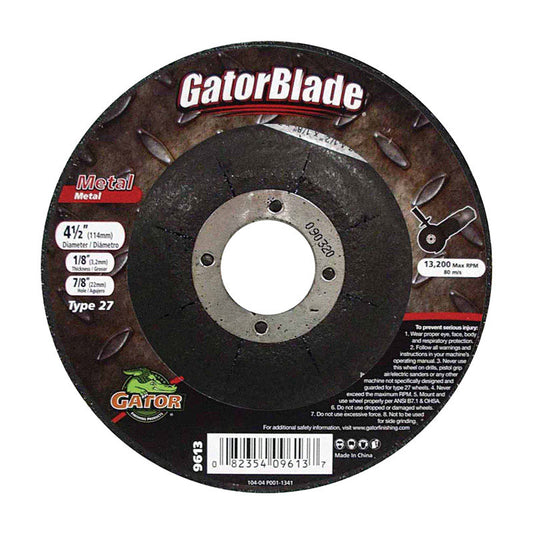 Gator 4-1/2 in. D X 7/8 in. Metal Grinding Wheel