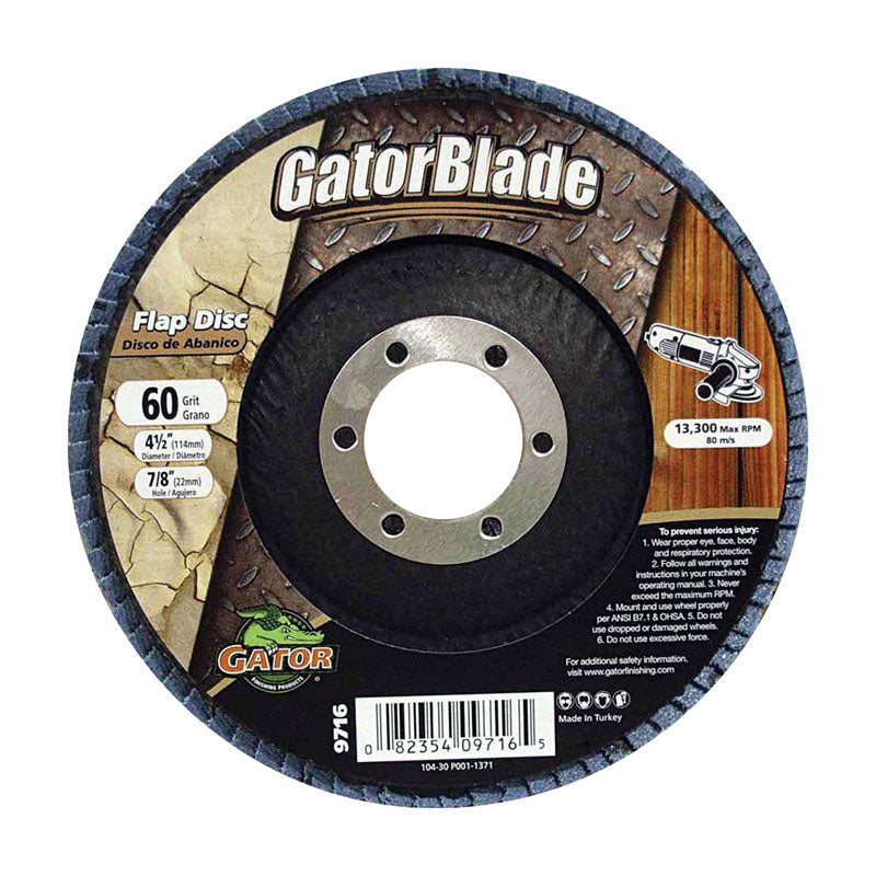 Gator 4-1/2 in. D X 7/8 in. Zirconia Aluminum Oxide Flap Disc 60 Grit 1 pk