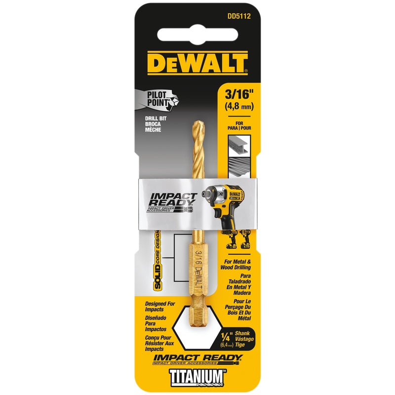 DeWalt Impact Ready 3/16 in. X 3 in. L High Speed Steel Drill Bit Quick-Change Hex Shank 1 pc