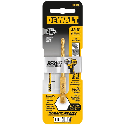 DeWalt Impact Ready 3/16 in. X 3 in. L High Speed Steel Drill Bit Quick-Change Hex Shank 1 pc