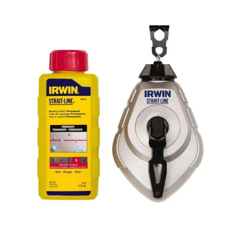 Irwin Strait-Line Red Braided Chalk and Reel Set 100 ft. Red