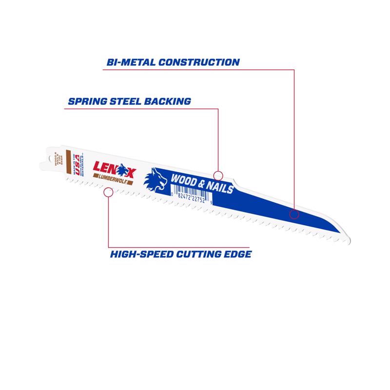 Lenox LUMBERWOLF 9 in. Bi-Metal Reciprocating Saw Blade 6 TPI 1 blade