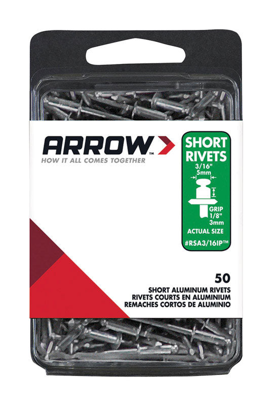 Arrow 3/16 in. D X 1/8 in. Aluminum Short Rivets Silver 50 pk