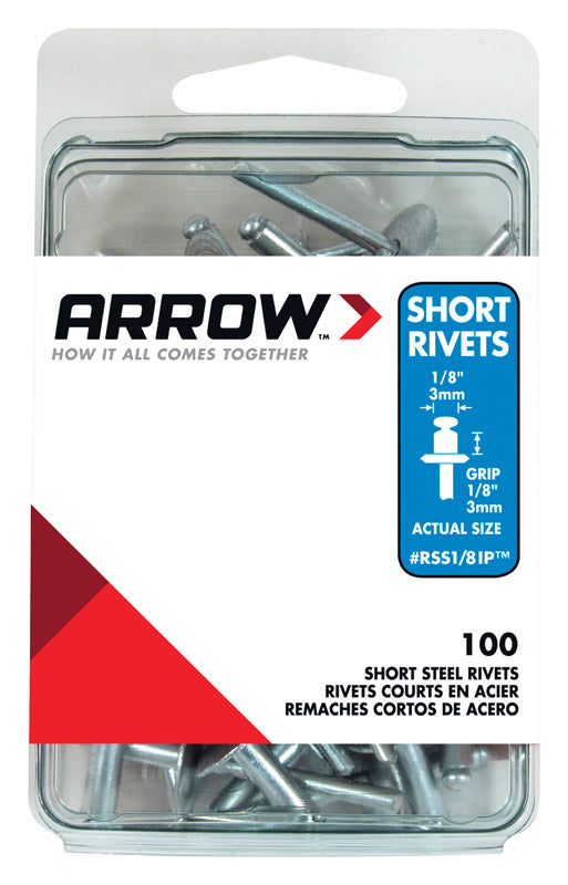Arrow 1/8 in. D X 1/8 in. Steel Rivets Silver 100 pk