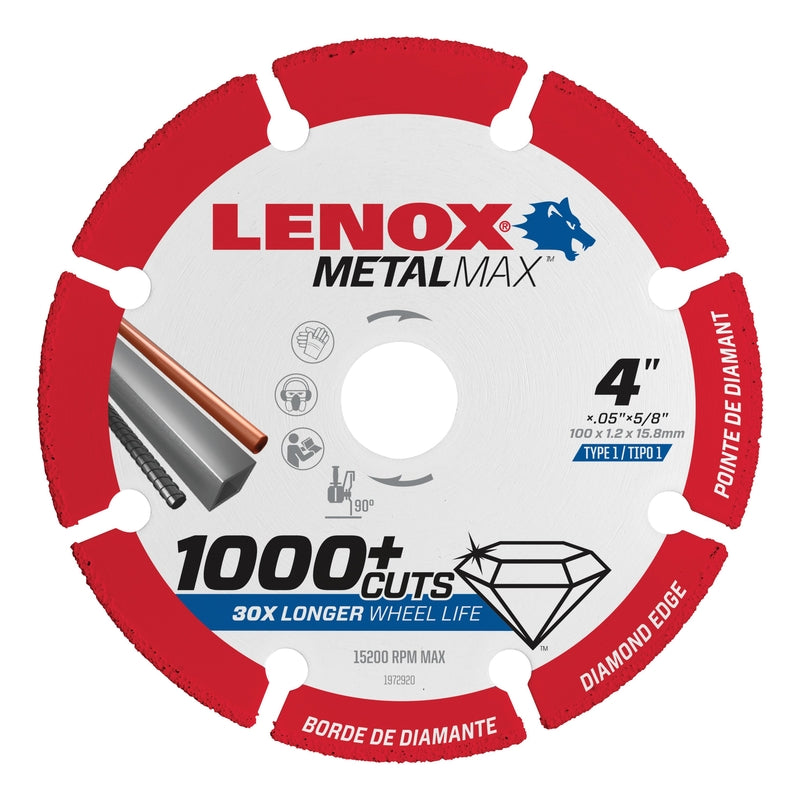 Lenox MetalMax 4 in. D X 5/8 in. Diamond/Metal Cut-Off Wheel 1 pc