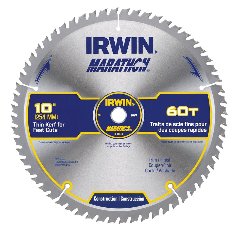 Irwin Marathon 10 in. D X 5/8 in. Carbide Miter and Table Saw Blade 60 teeth 1 pk