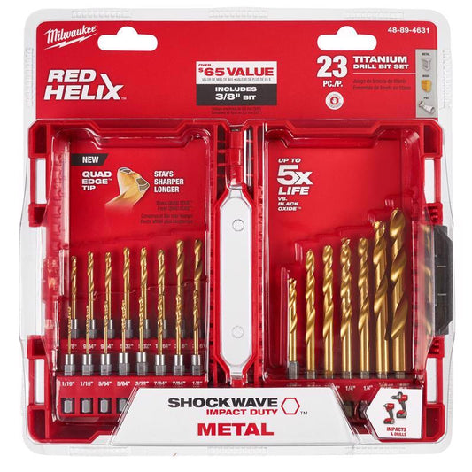Milwaukee Shockwave Titanium Red Helix Drill Bit Set Hex Shank 23 pc