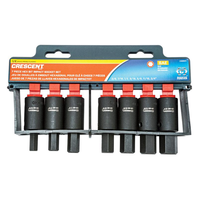 Crescent 1/2 in. X 1/2 in. drive SAE 6 Point Hex Bit Socket Set 7 pc